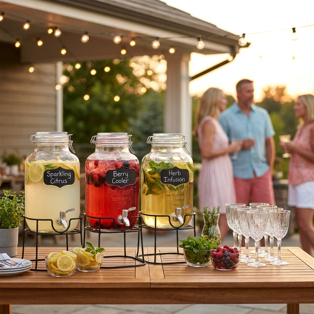 At-home summer entertainment: a family-friendly ‘mocktail and snacks’ bar (no alcohol) with fun flavor combinations