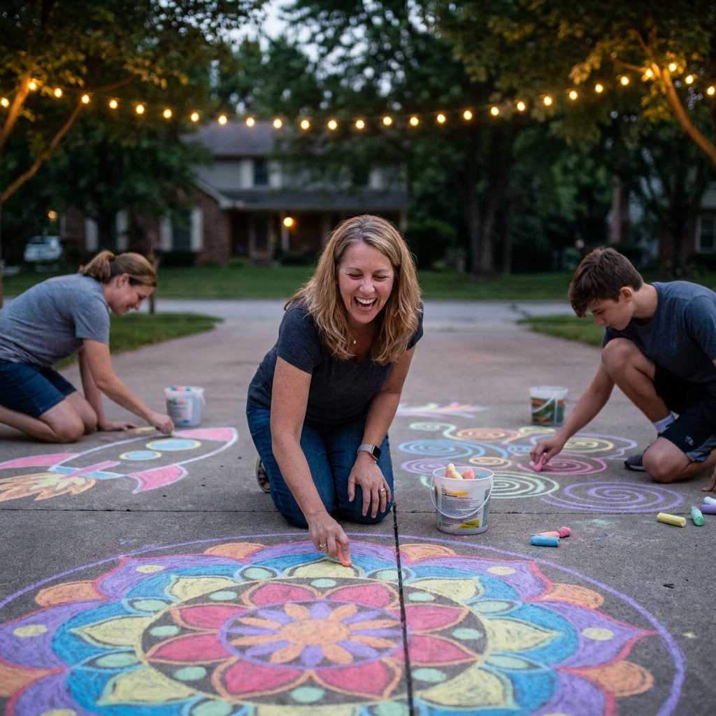 Saturday summer entertainment: an easy ‘driveway chalk art night’ for all ages (with prompt cards)