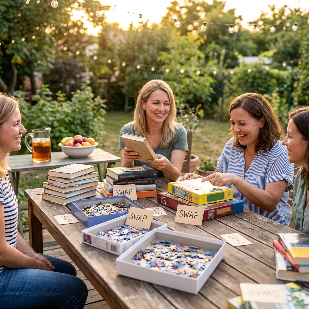 Midweek summer entertainment: host a ‘swap-and-share’ night for books, puzzles, and board games (simple rules, no clutter)