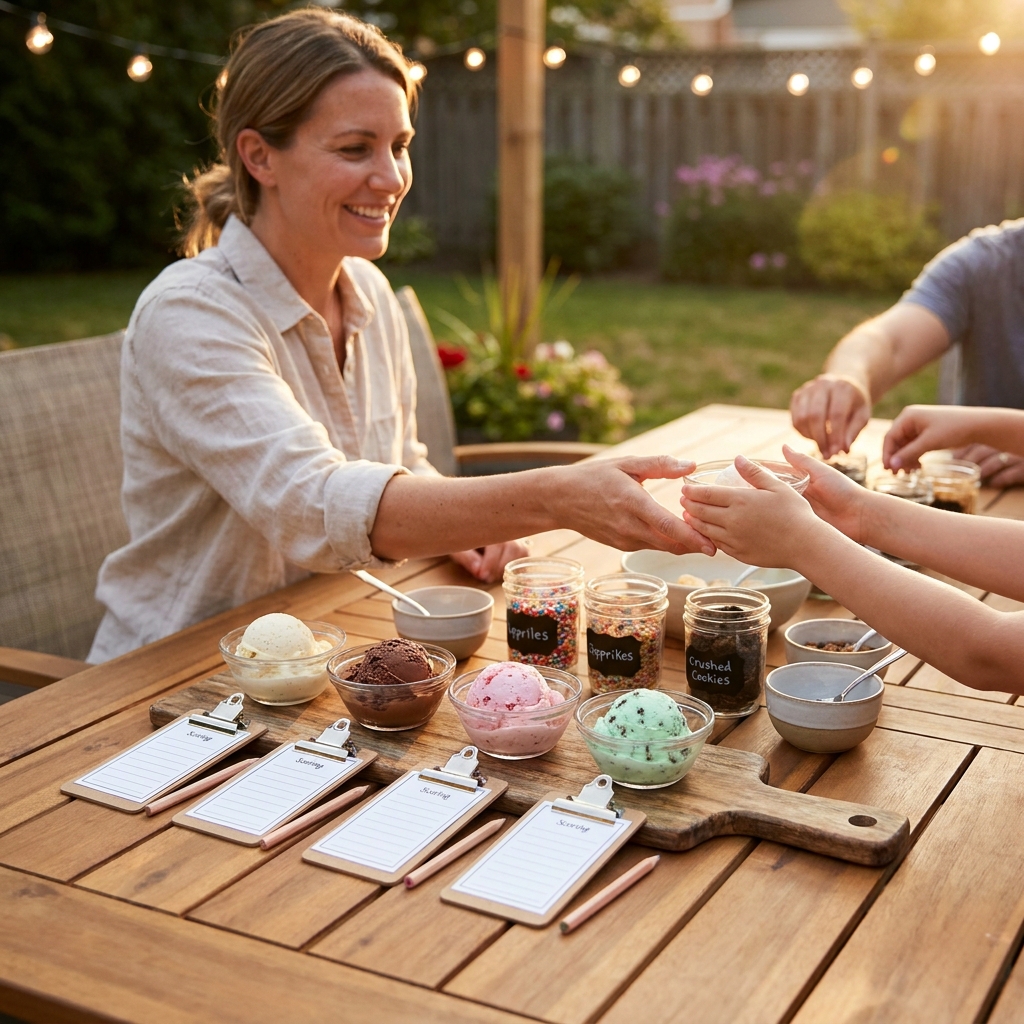 Friday night summer entertainment: host an ‘ice cream flight’ tasting (non-alcohol) with simple scorecards